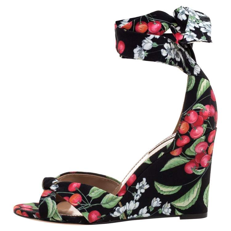 Pre Owned Aquazzura Multiclor Fabric Wedge Ankle Wrap Sandals Size 37