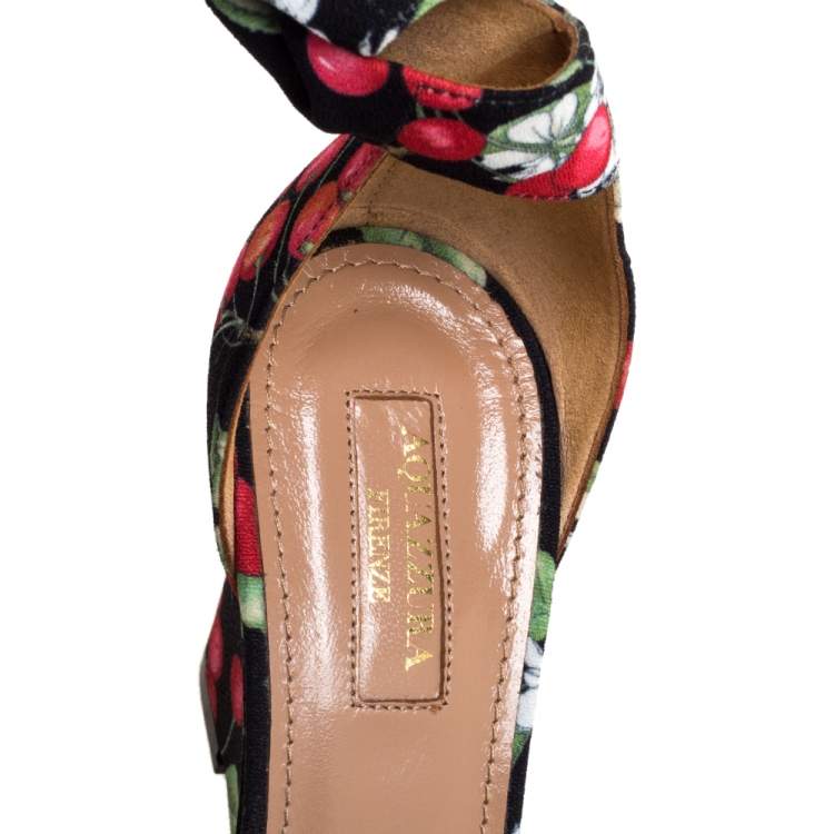 Pre Owned Aquazzura Multiclor Fabric Wedge Ankle Wrap Sandals Size 37