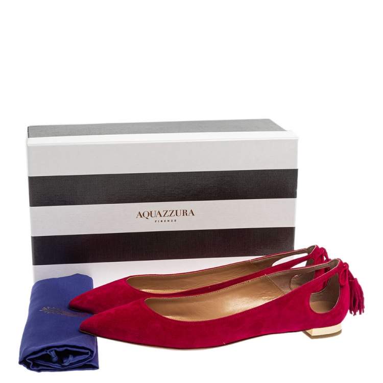Pre Owned Aquazzura Pink Suede Leather Forever Marilyn Fringe Ballet Flats Size 39