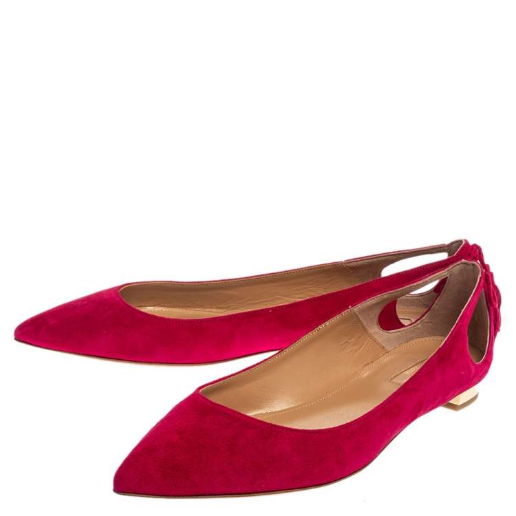 Pre Owned Aquazzura Pink Suede Leather Forever Marilyn Fringe Ballet Flats Size 39