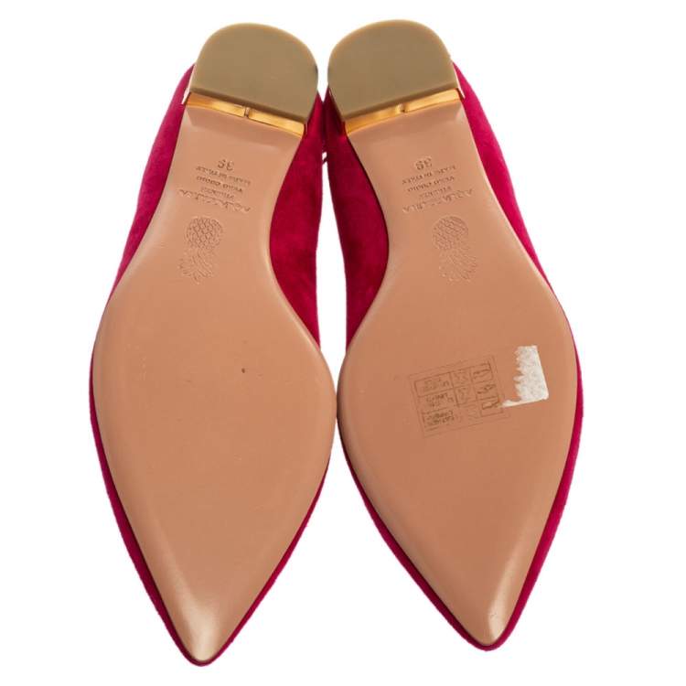 Pre Owned Aquazzura Pink Suede Leather Forever Marilyn Fringe Ballet Flats Size 39