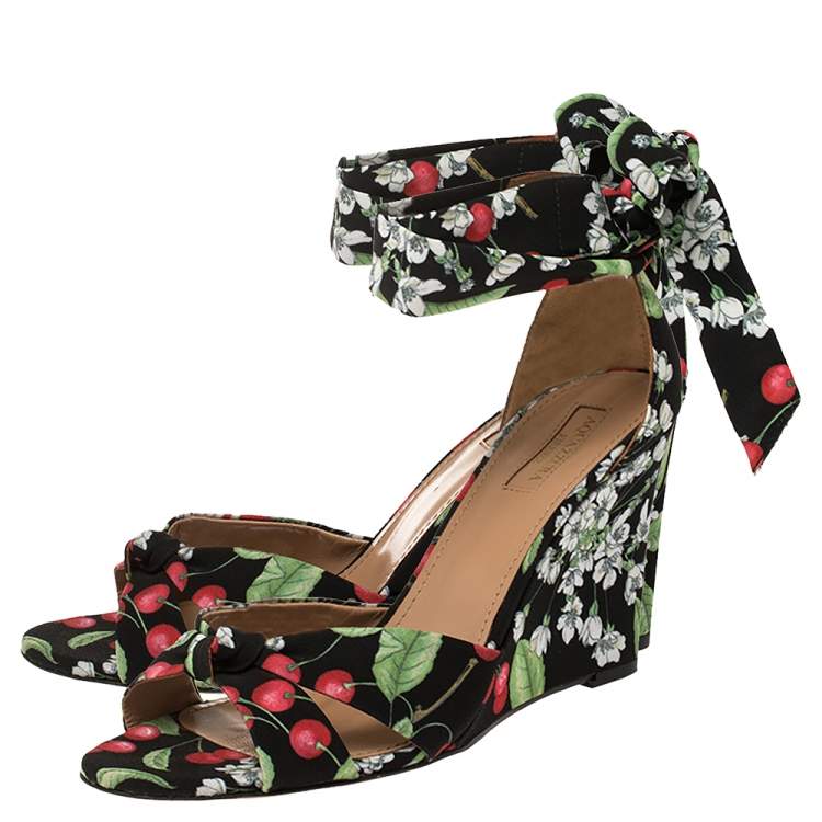 مملوكة مسبقًا Aquazzura Multicolor Cherry Blossom Print Fabric All Tied Up Sandals Size 40