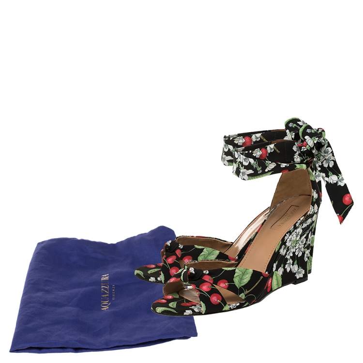 مملوكة مسبقًا Aquazzura Multicolor Cherry Blossom Print Fabric All Tied Up Sandals Size 40