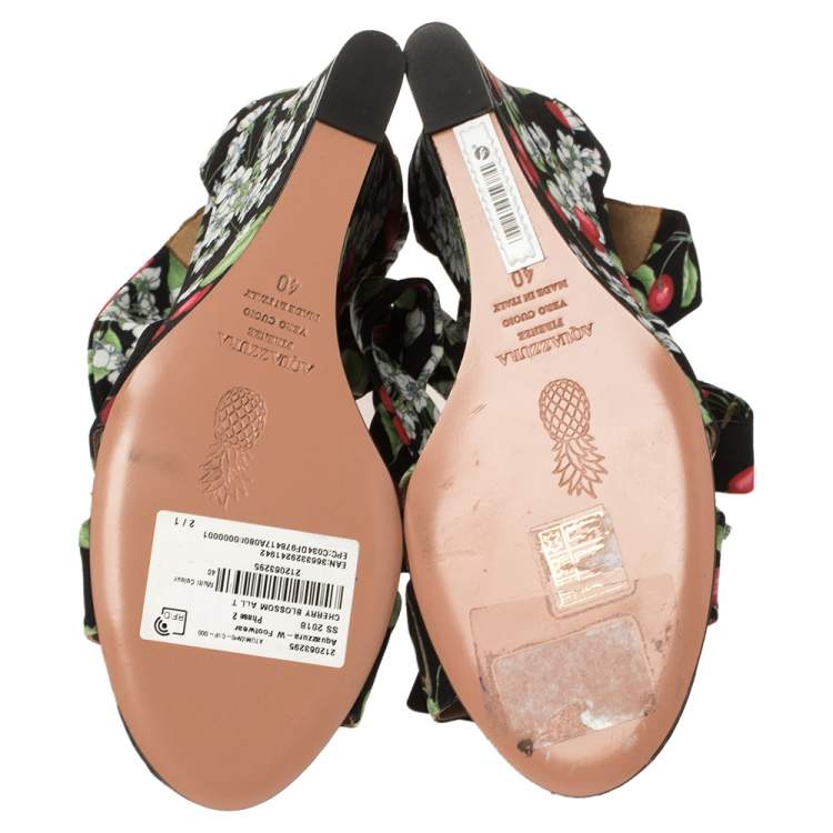 مملوكة مسبقًا Aquazzura Multicolor Cherry Blossom Print Fabric All Tied Up Sandals Size 40