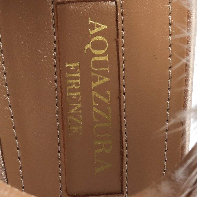 Pre Owned Aquazzura Beige Satin And Mink Fur Sinatra Ankle Cuff Sandals Size 39.5