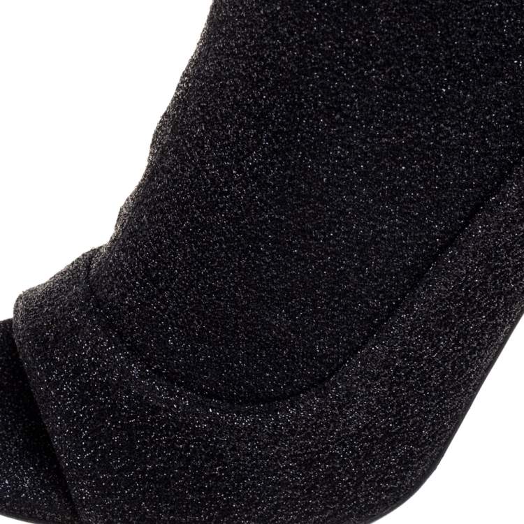 Pre Owned Aquazzura Black Lurex Fabric Eclair Peep Toe Ankle Boots Size 37.5