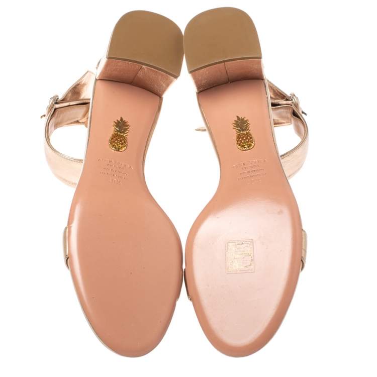 Pre Owned Aquazzura Light Copper Leather Palace Block-heel Sandals Size 40.5