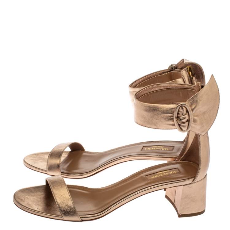 Pre Owned Aquazzura Light Copper Leather Palace Block-heel Sandals Size 40.5