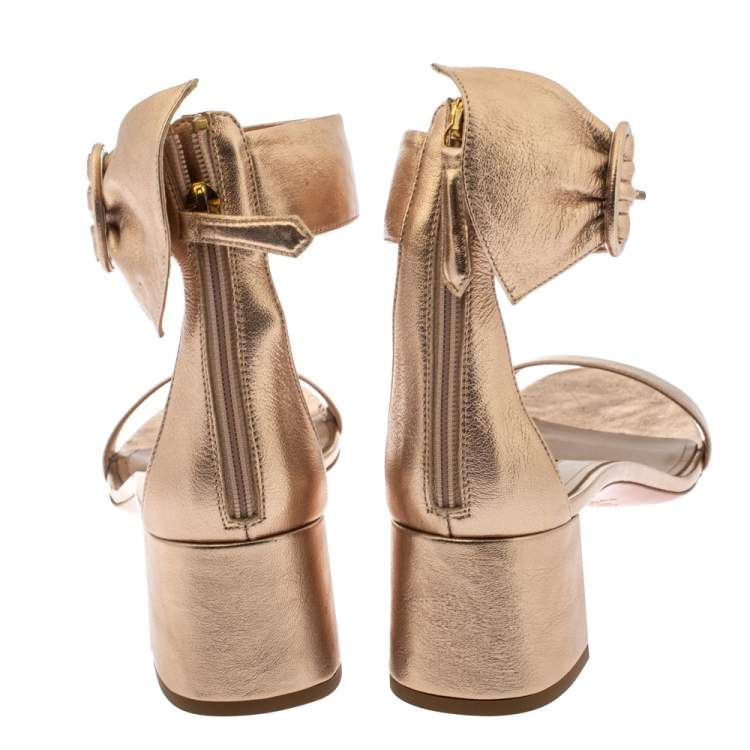 Pre Owned Aquazzura Light Copper Leather Palace Block-heel Sandals Size 40.5