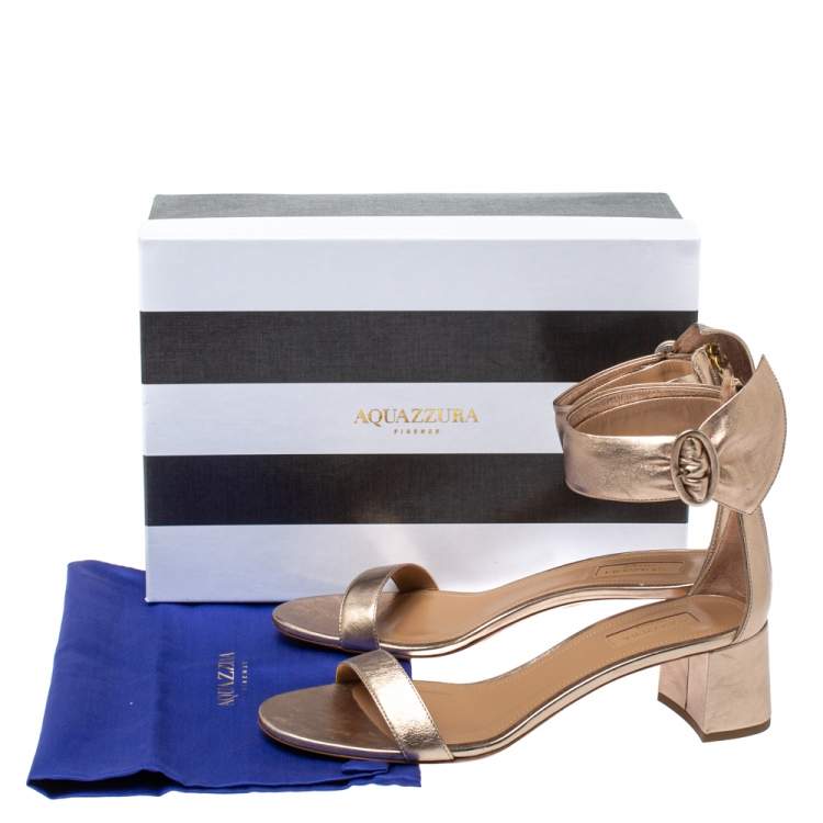 Pre Owned Aquazzura Light Copper Leather Palace Block-heel Sandals Size 40.5