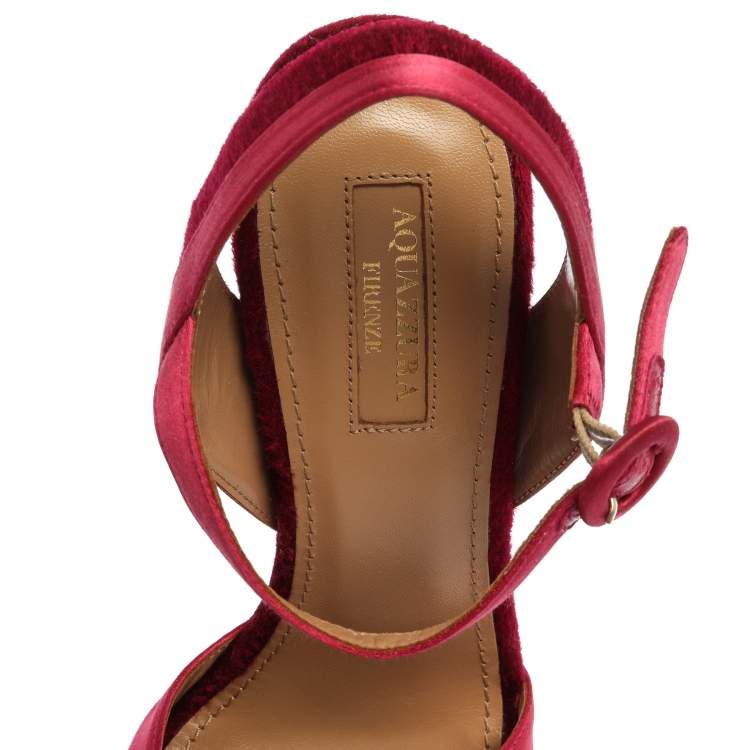 Pre Owned Aquazzura Pink Satin And Velvet Coquette Platform Ankle Strap Sandals Size 38