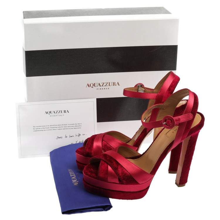 Pre Owned Aquazzura Pink Satin And Velvet Coquette Platform Ankle Strap Sandals Size 38