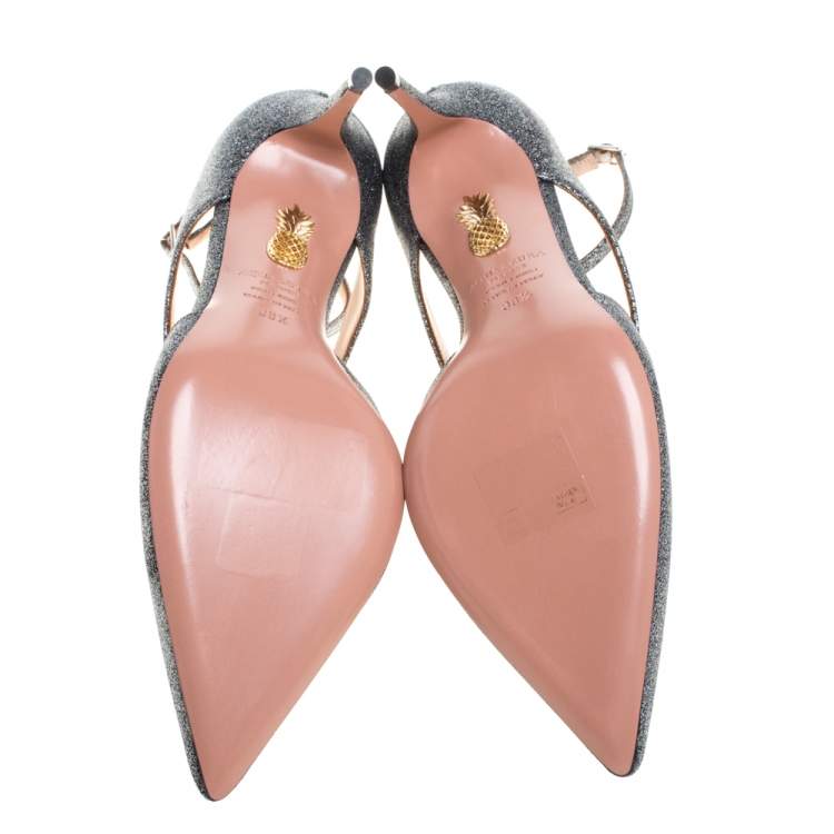 Pre Owned Aquazzura Silver Glitter Viviana Pumps Size 38.5