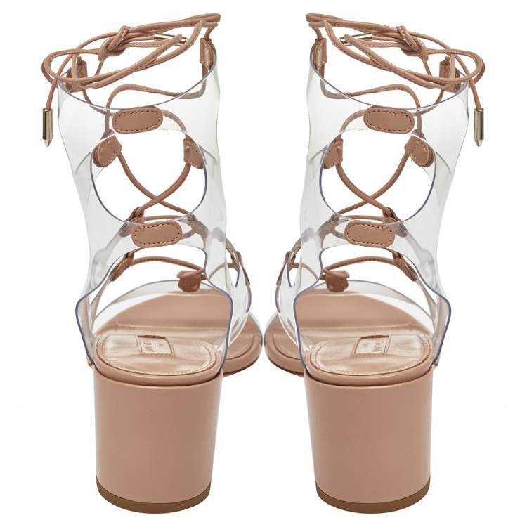 Pre Owned Aquazzura PVC And Beige Leather Milos Ankle Wrap Sandals Size 40