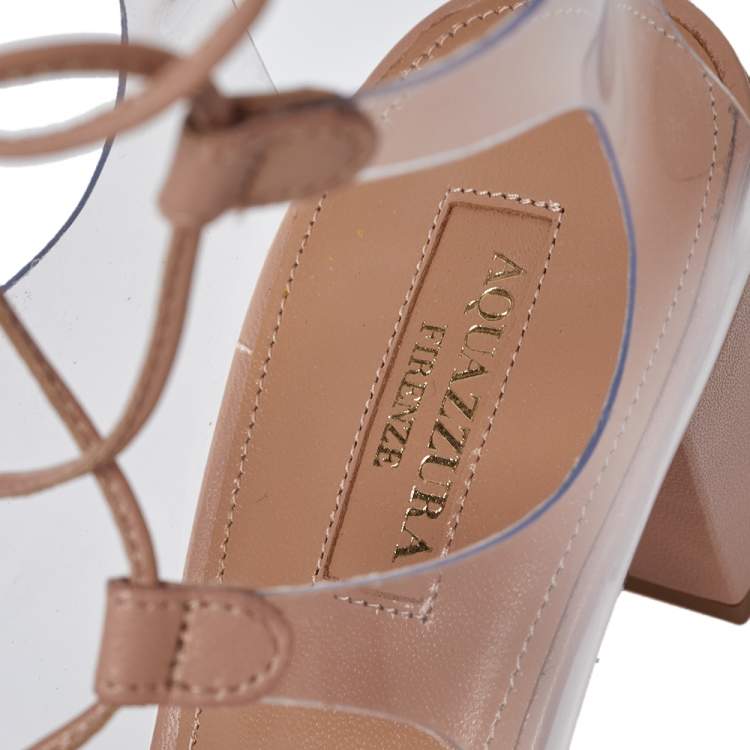 Pre Owned Aquazzura PVC And Beige Leather Milos Ankle Wrap Sandals Size 40