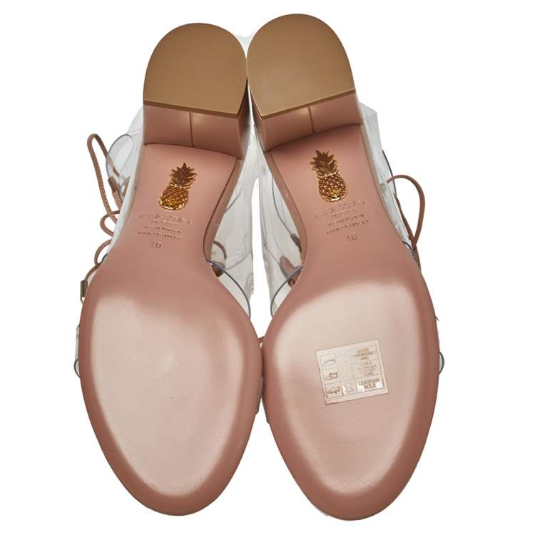 Pre Owned Aquazzura PVC And Beige Leather Milos Ankle Wrap Sandals Size 40