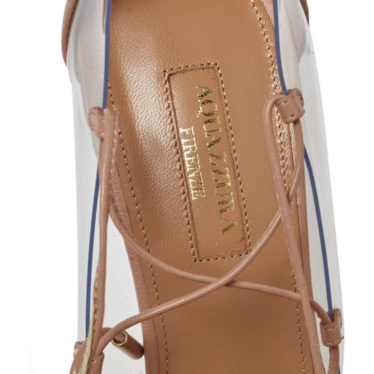 مملوكة مسبقًا Aquazzura Beige Leather And PVC Magic Ankle Wrap Pumps Size 37