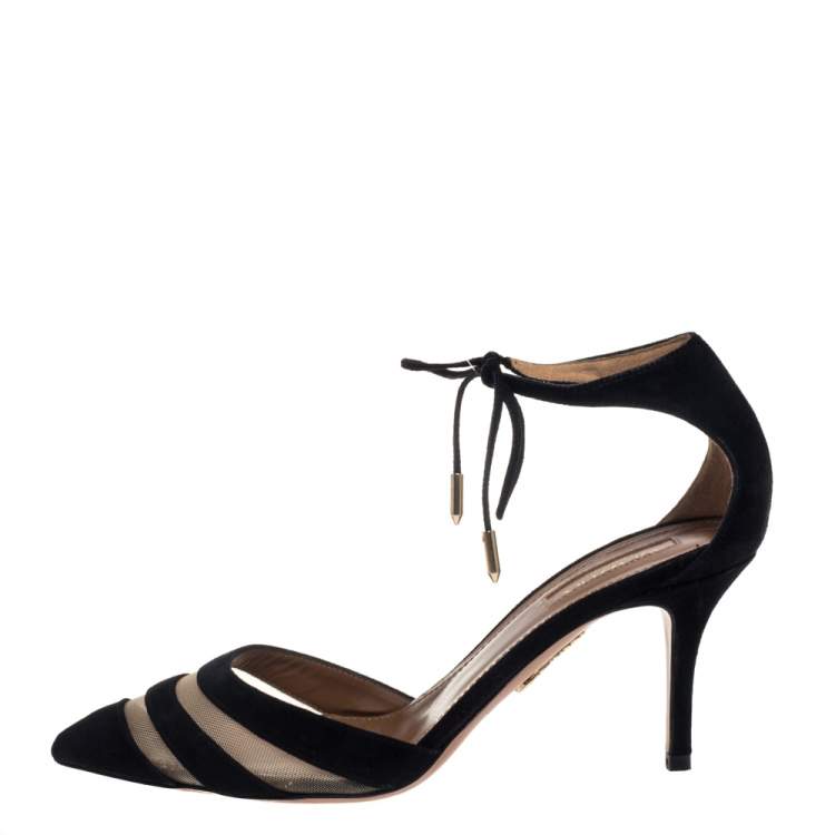Pre Owned Aquazzura Black Suede Ankle Wrap Sandals Size 37