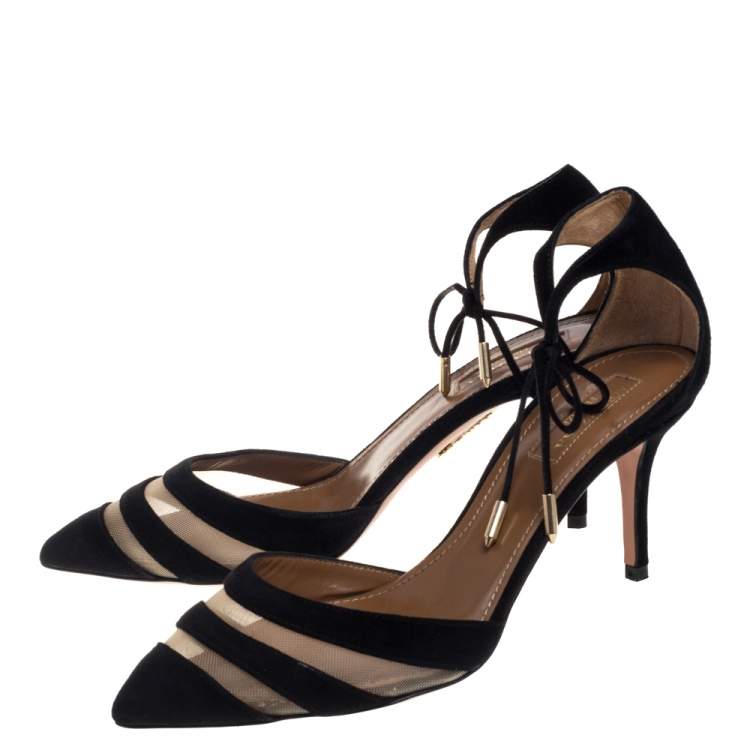 Pre Owned Aquazzura Black Suede Ankle Wrap Sandals Size 37