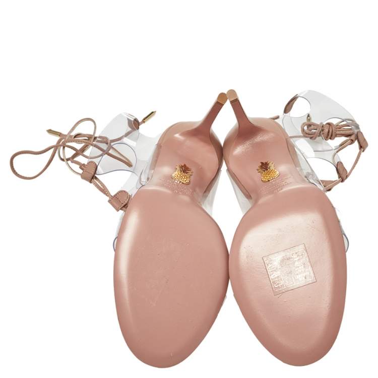 Pre Owned Aquazzura Beige PVC And Leather Milos Sandals Size 38