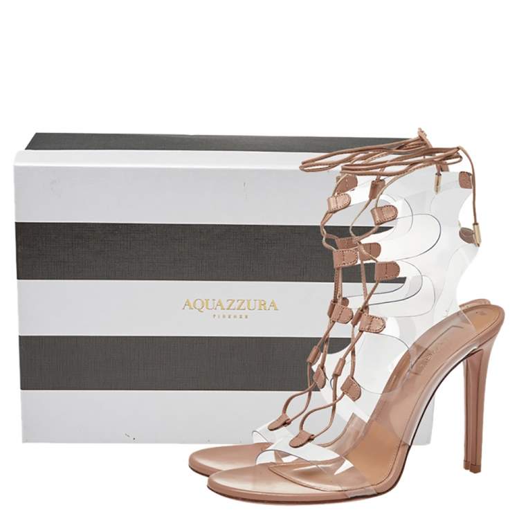 Pre Owned Aquazzura Beige PVC And Leather Milos Sandals Size 38