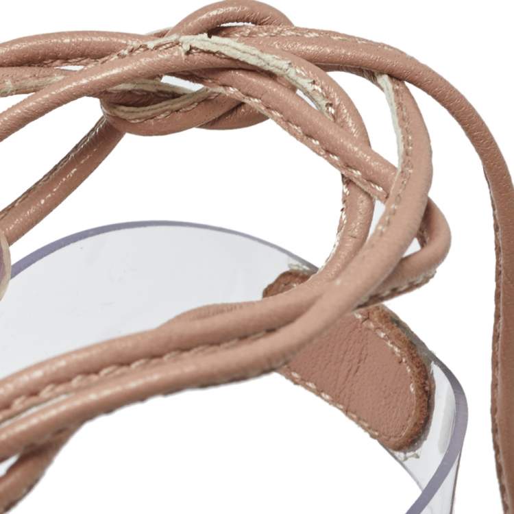 Pre Owned Aquazzura Beige PVC And Leather Milos Sandals Size 38