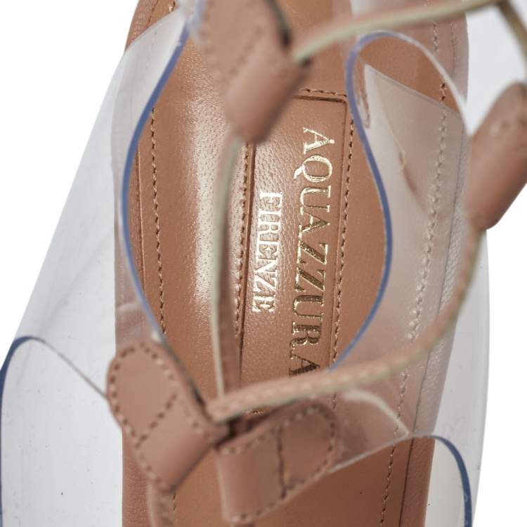Pre Owned Aquazzura Beige PVC And Leather Milos Sandals Size 38
