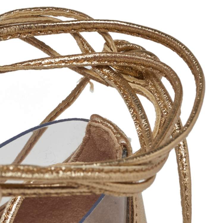 Pre Owned Aquazzura Gold PVC And Leather Magic Pumps Size 37
