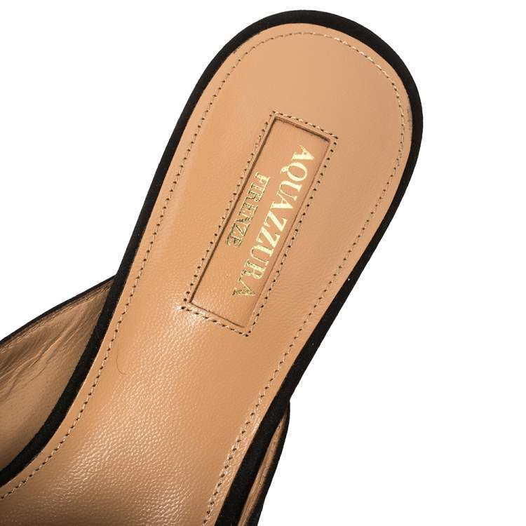 Pre Owned Aquazzura Black Suede Crystal Lotus Embellished Mules Size 36
