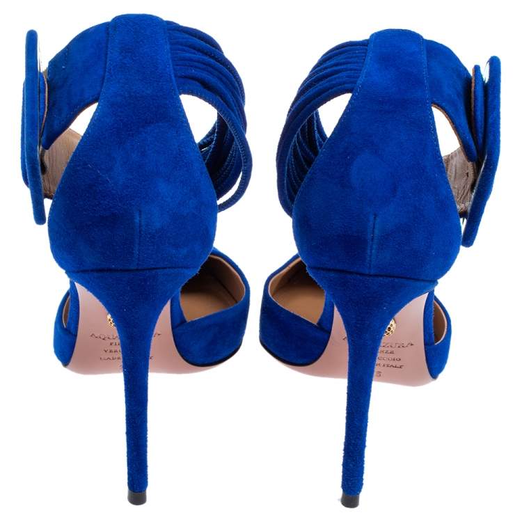 Pre Owned Aquazzura Blue Suede Casablanca Ankle Cuff Pumps Size 35