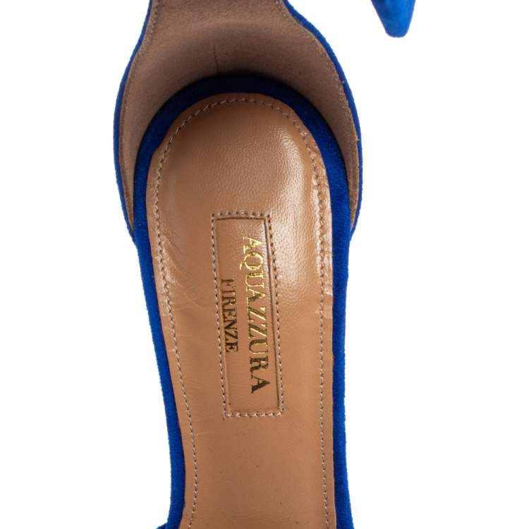 Pre Owned Aquazzura Blue Suede Casablanca Ankle Cuff Pumps Size 35