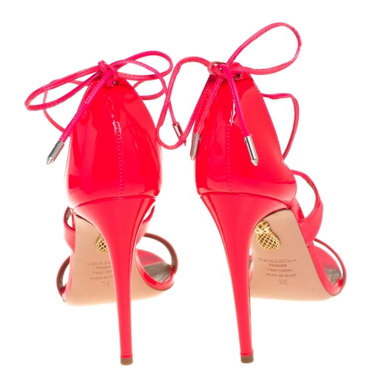 Pre Owned Aquazzura Pink Patent Leather Linda Sandal Size 39
