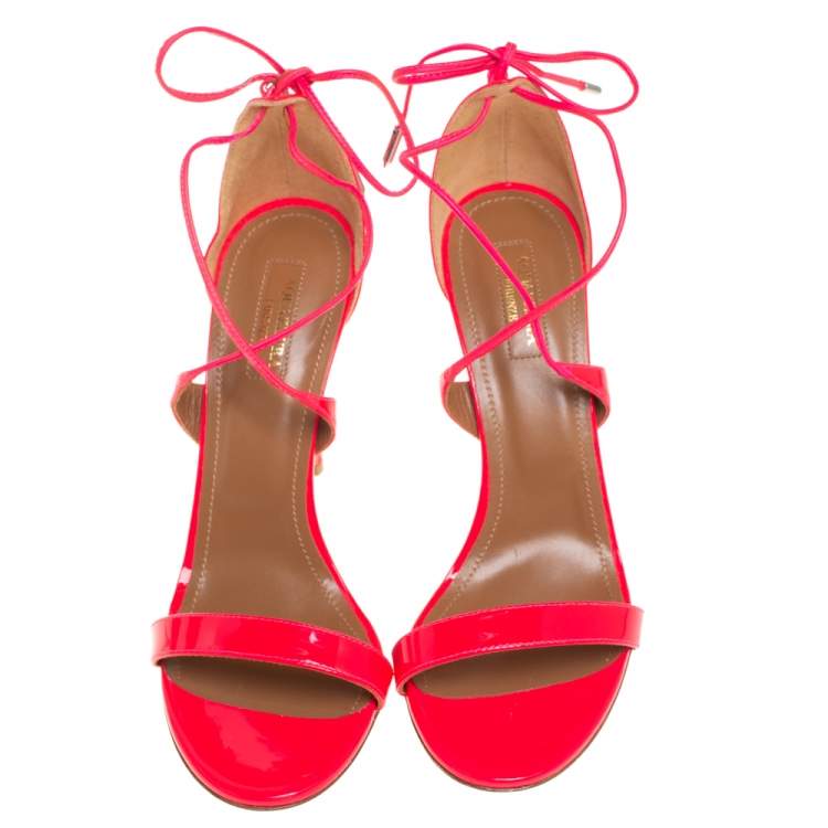 Pre Owned Aquazzura Pink Patent Leather Linda Sandal Size 39