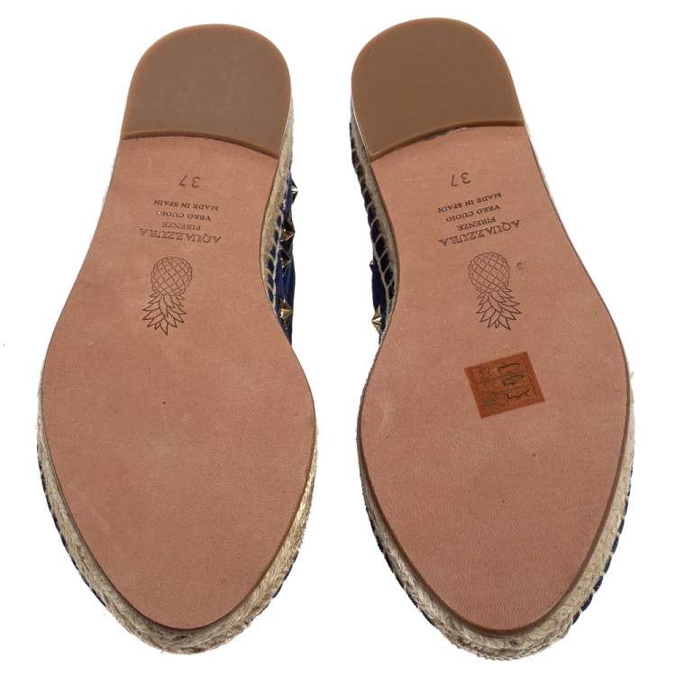 Pre Owned Aquazzura Blue Suede Cosmic Star Espadrilles Size 37