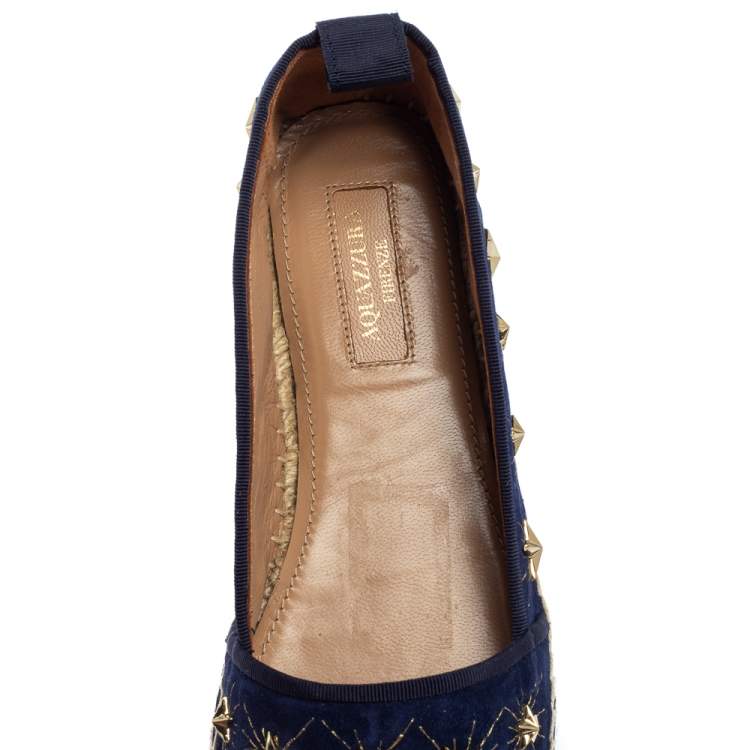 Pre Owned Aquazzura Blue Suede Cosmic Star Espadrilles Size 37