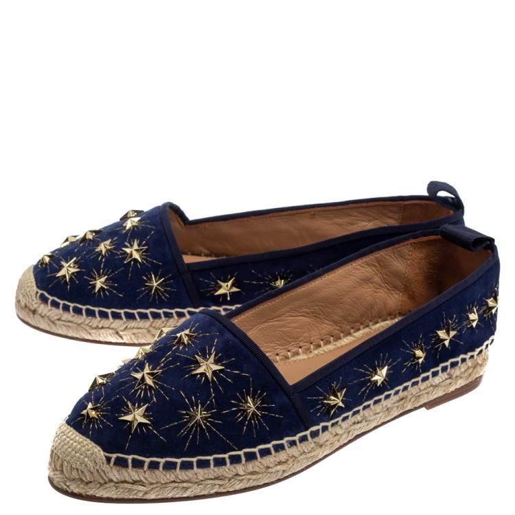Pre Owned Aquazzura Blue Suede Cosmic Star Espadrilles Size 37