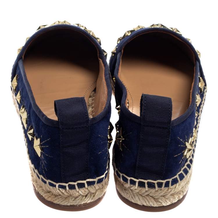 Pre Owned Aquazzura Blue Suede Cosmic Star Espadrilles Size 37