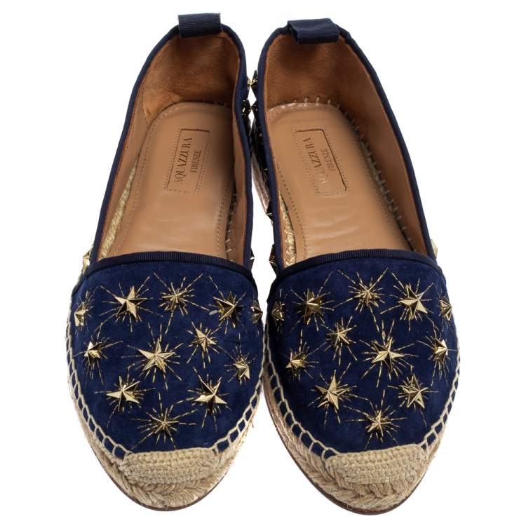 Pre Owned Aquazzura Blue Suede Cosmic Star Espadrilles Size 37