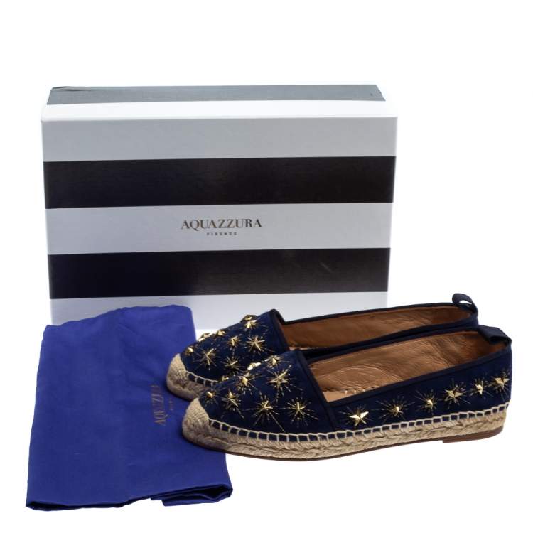 Pre Owned Aquazzura Blue Suede Cosmic Star Espadrilles Size 37