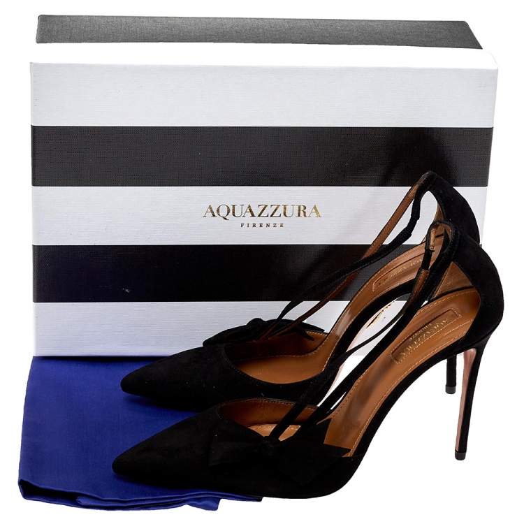 Pre Owned Aquazzura Black Suede Parisienne Bow Detail Pumps Size 38.5