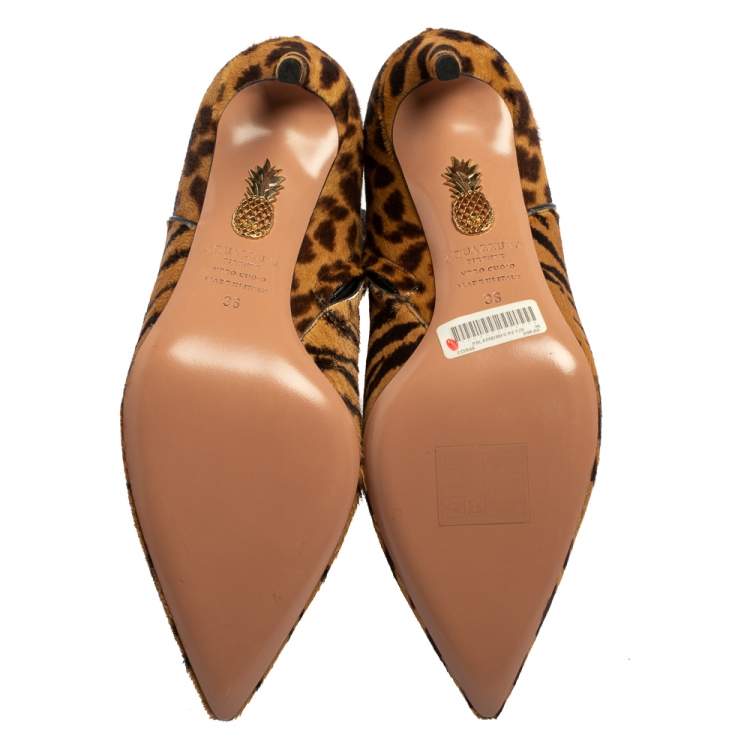 Pre Owned Aquazzura Brown Leopard Print Calf Hair Alma Boots Size 36