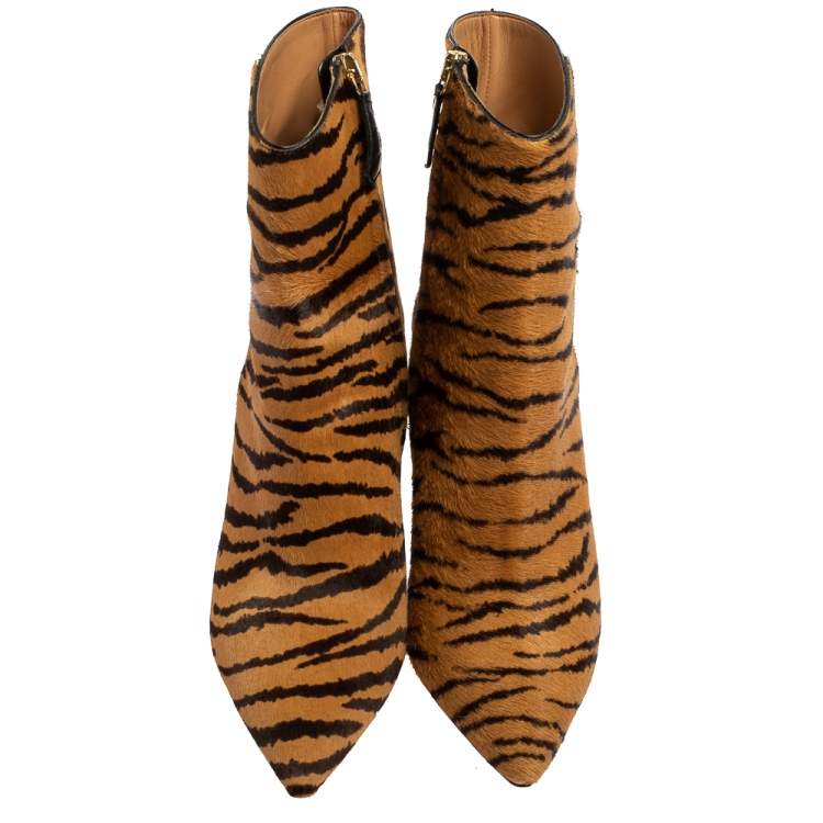 Pre Owned Aquazzura Brown Leopard Print Calf Hair Alma Boots Size 36