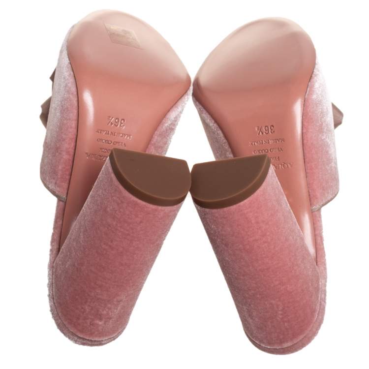 Pre Owned Aquazzura Pink Velvet And Fabric Embellished Slide Sandals Size 36.5