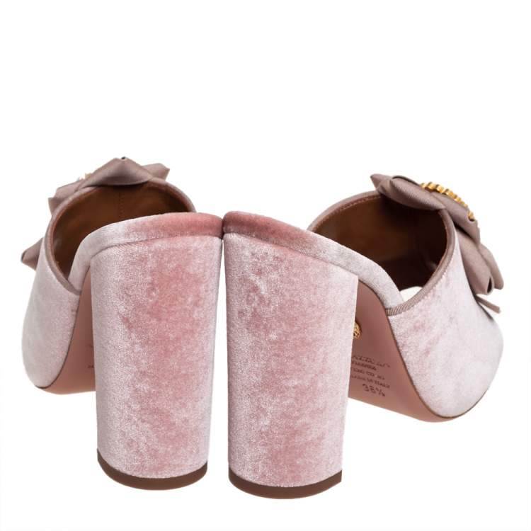 Pre Owned Aquazzura Pink Velvet And Fabric Embellished Slide Sandals Size 36.5