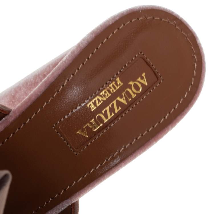 Pre Owned Aquazzura Pink Velvet And Fabric Embellished Slide Sandals Size 36.5