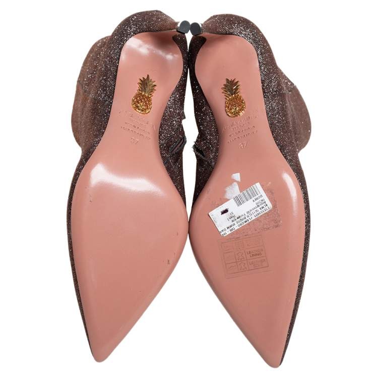 Pre Owned Aquazzura Brown Lurex Fabric Ankle Boots Size 37
