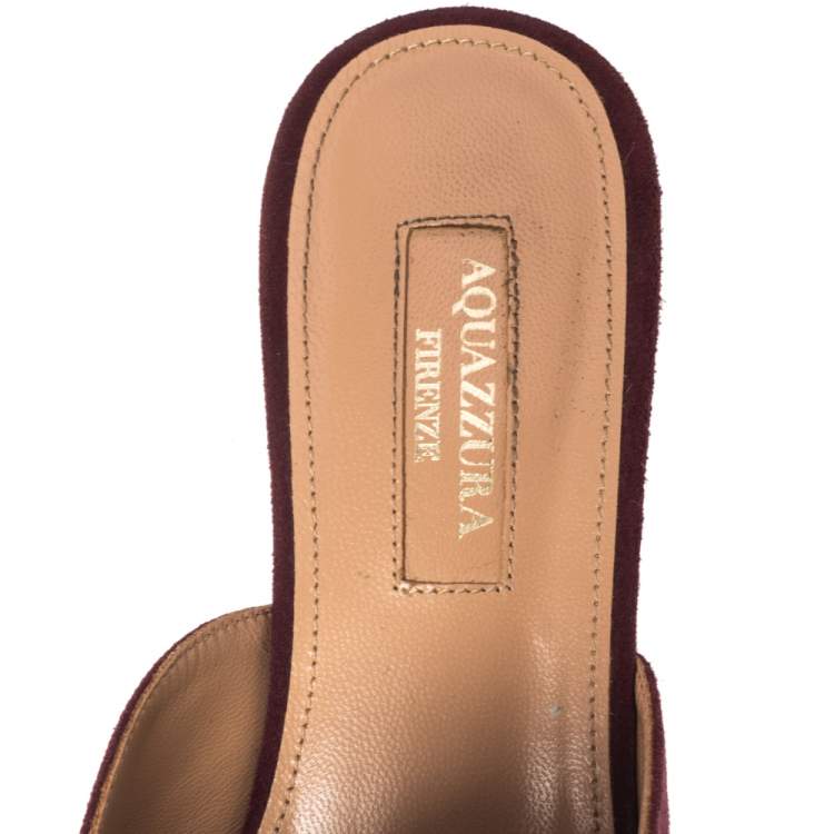 Pre Owned Aquazzura Burgundy Suede Powder Puff Flat Sandals Size 35.5