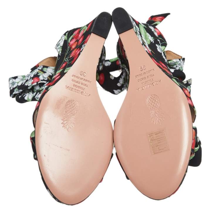 Pre Owned Aquazzura Multicolor Cherry Blossom Print Fabric All Tied Up Sandals Size 39