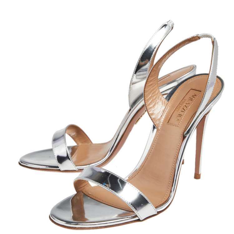 Pre Owned Aquazzura Silver Mirrored Leather So Nude Sandals Size 37