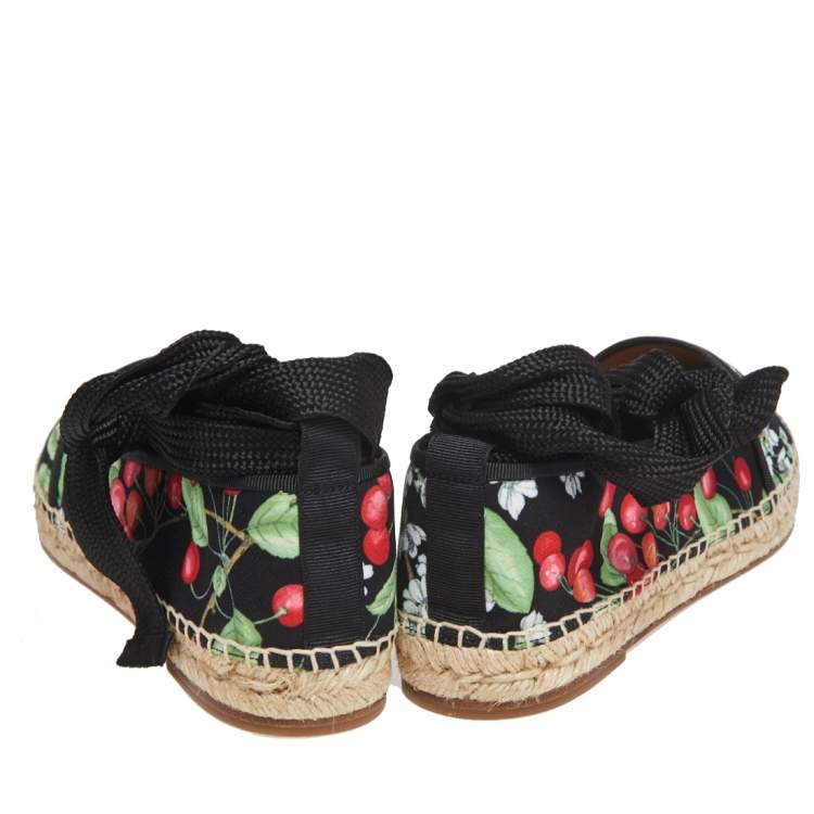 Pre Owned Aquazzura Multicolor Cherry Blossom Print Fabric Wrap Up Espadrille Flats Size 37.5